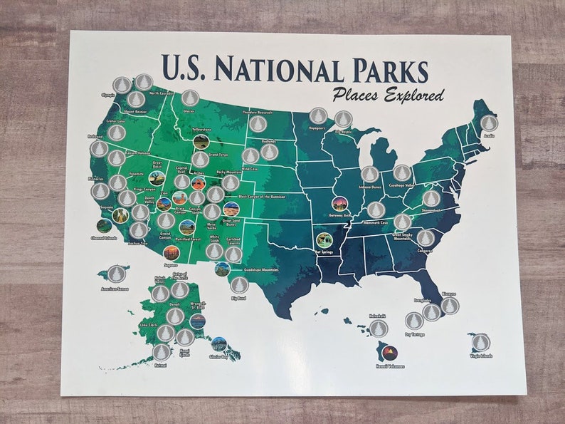 CLEARANCE 8x10 U.S. National Parks Scratch Off Travel Map Camper Size / RV National Park Bucket List Poster, National Park checklist image 4