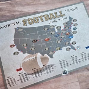 Pro Football Stadium Scratch Off Map: Bucket List Poster (12x18), Football Decor Fan Gift