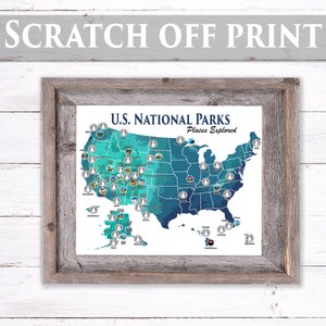CLEARANCE 8x10 U.S. National Parks Scratch Off Travel Map Camper Size / RV National Park Bucket List Poster, National Park checklist image 2