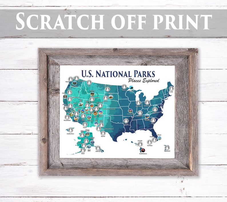 CLEARANCE 8x10 U.S. National Parks Scratch Off Travel Map Camper Size / RV National Park Bucket List Poster, National Park checklist image 2