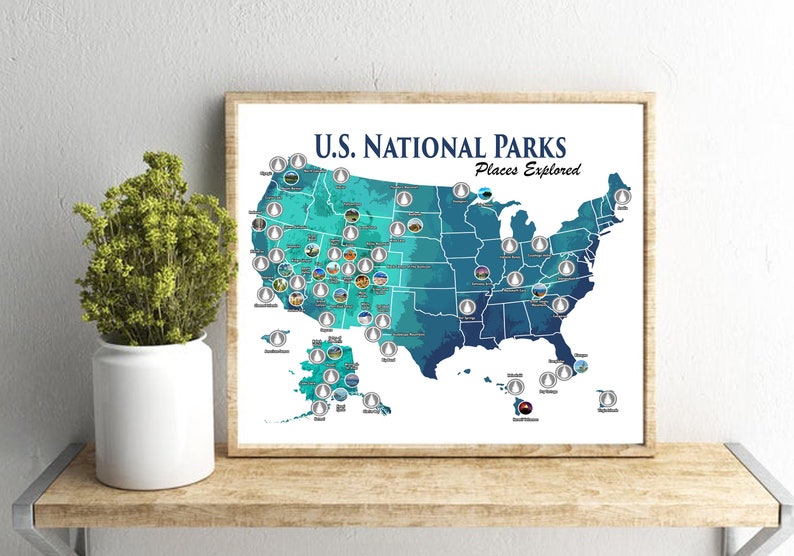CLEARANCE 8x10 U.S. National Parks Scratch Off Travel Map Camper Size / RV National Park Bucket List Poster, National Park checklist image 1