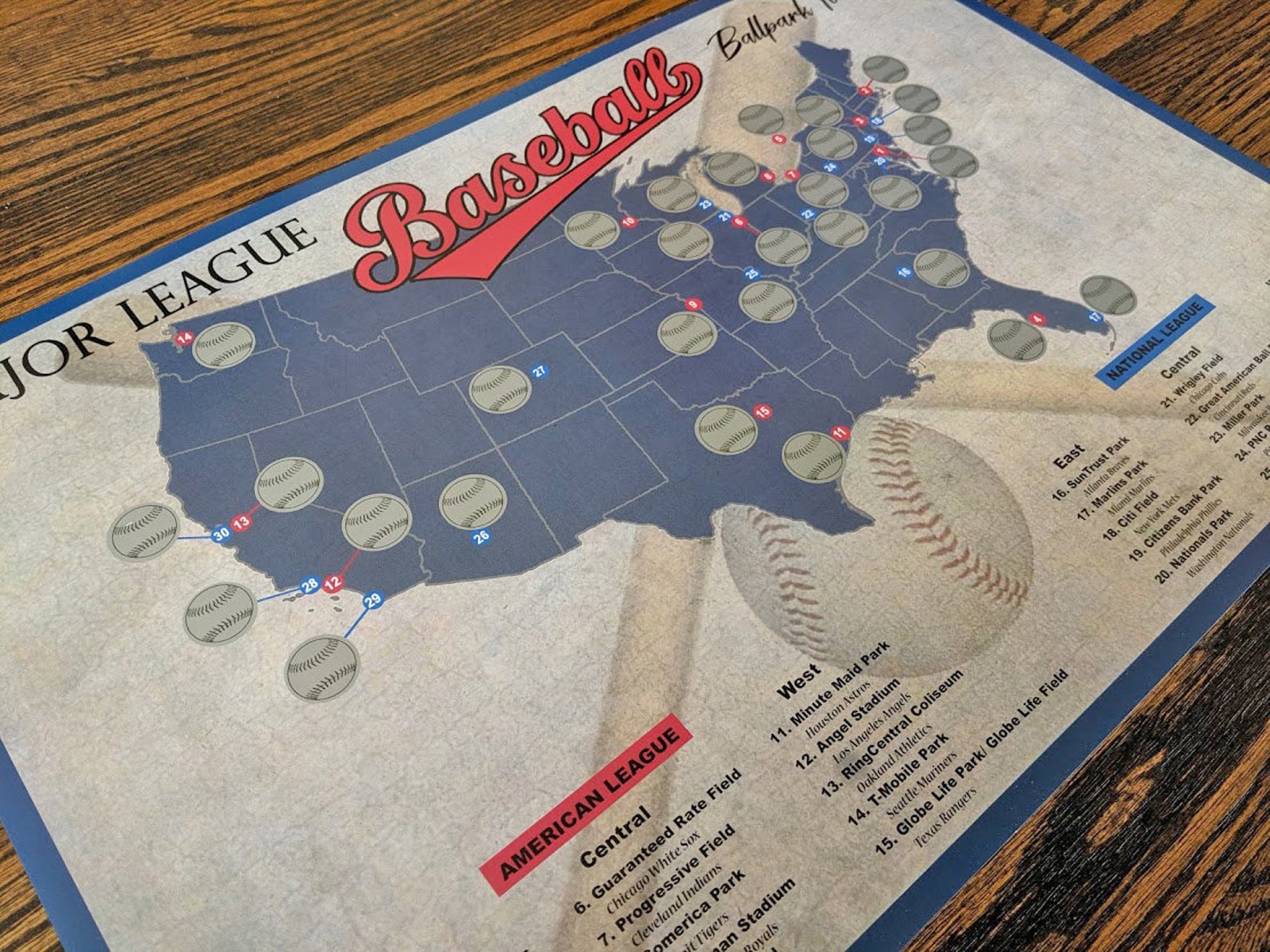 Pro Baseball Stadium Scratch off Tour Map Ballpark Stadium Etsy