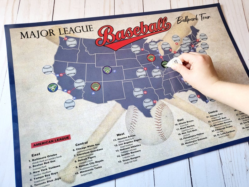 Pro Baseball Stadium Scratch Off Tour Map 12x18 Ballpark Stadium Tracker checklist Baseball Stadium Travel Poster Baseball Gift image 8