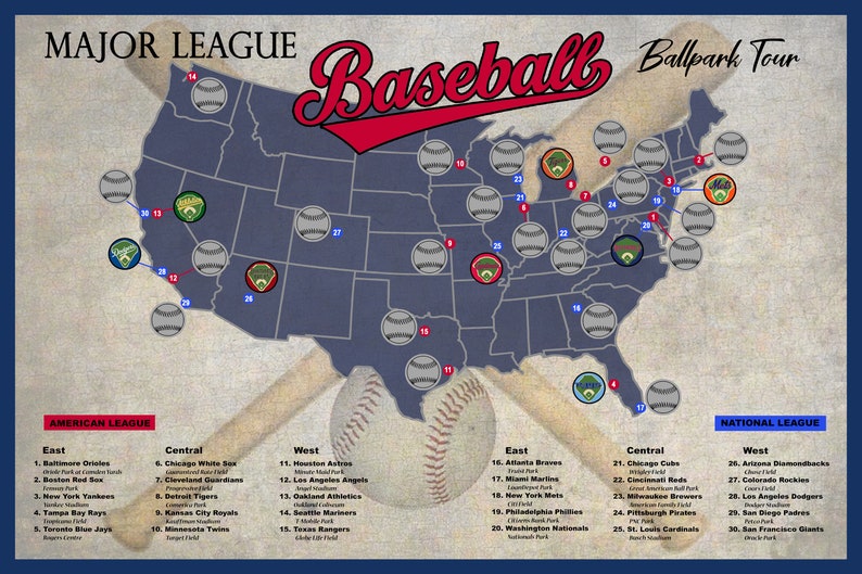 Pro Baseball Stadium Scratch Off Tour Map 12x18 Ballpark Stadium Tracker checklist Baseball Stadium Travel Poster Baseball Gift image 7