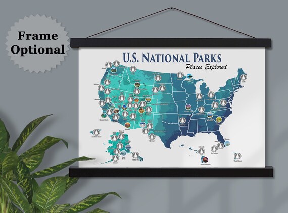 Framed National Parks Travel Map 63 National Park Scratch Off Map 12X18 National Park Travel | Etsy
