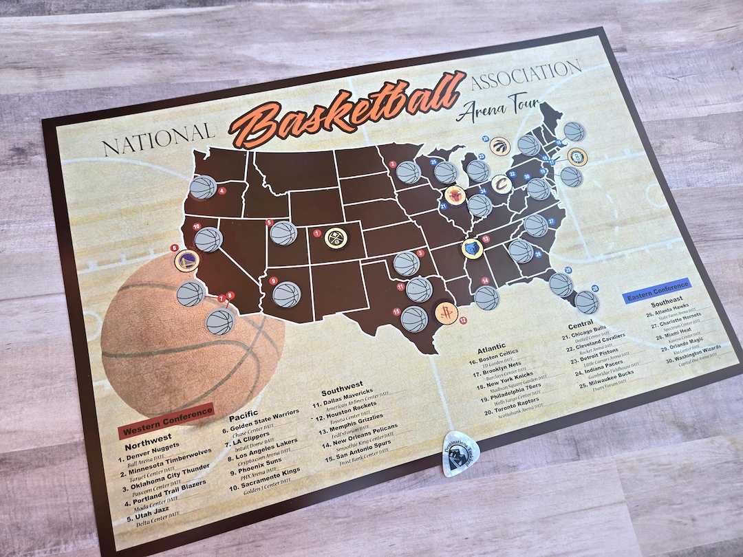 Basketball Random Locations Scratch off Basketball Arena Tour Map: Pro Basketball Fan Decor Gift ...