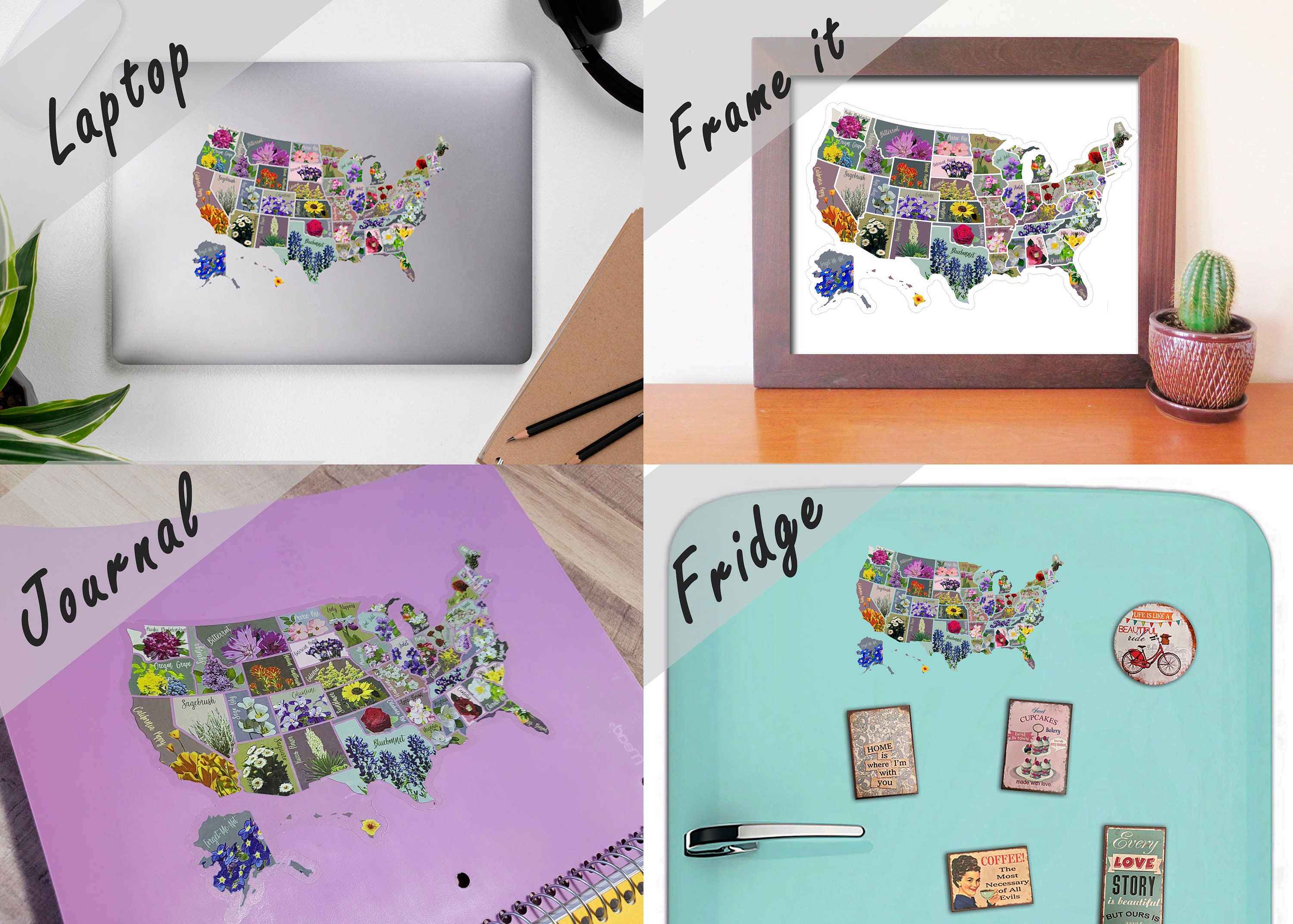 Transparent Scratch Off Sticker Map; USA Vinyl Decal; State Flower Map, Scratch Off 50 States; Places traveled; Decal Map; Planner Sticker