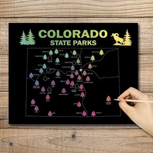 Carte à gratter des parcs d'État du Colorado, affiche du Colorado, liste de seaux, traqueur de parc d'État, cadeau de randonnée dans le Colorado, carte de voyage dans le Colorado, camping-car