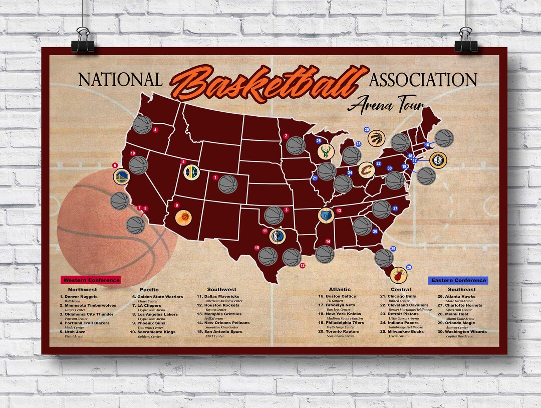 Scratch off Basketball Arena Map, Professional Basketball Bucket List