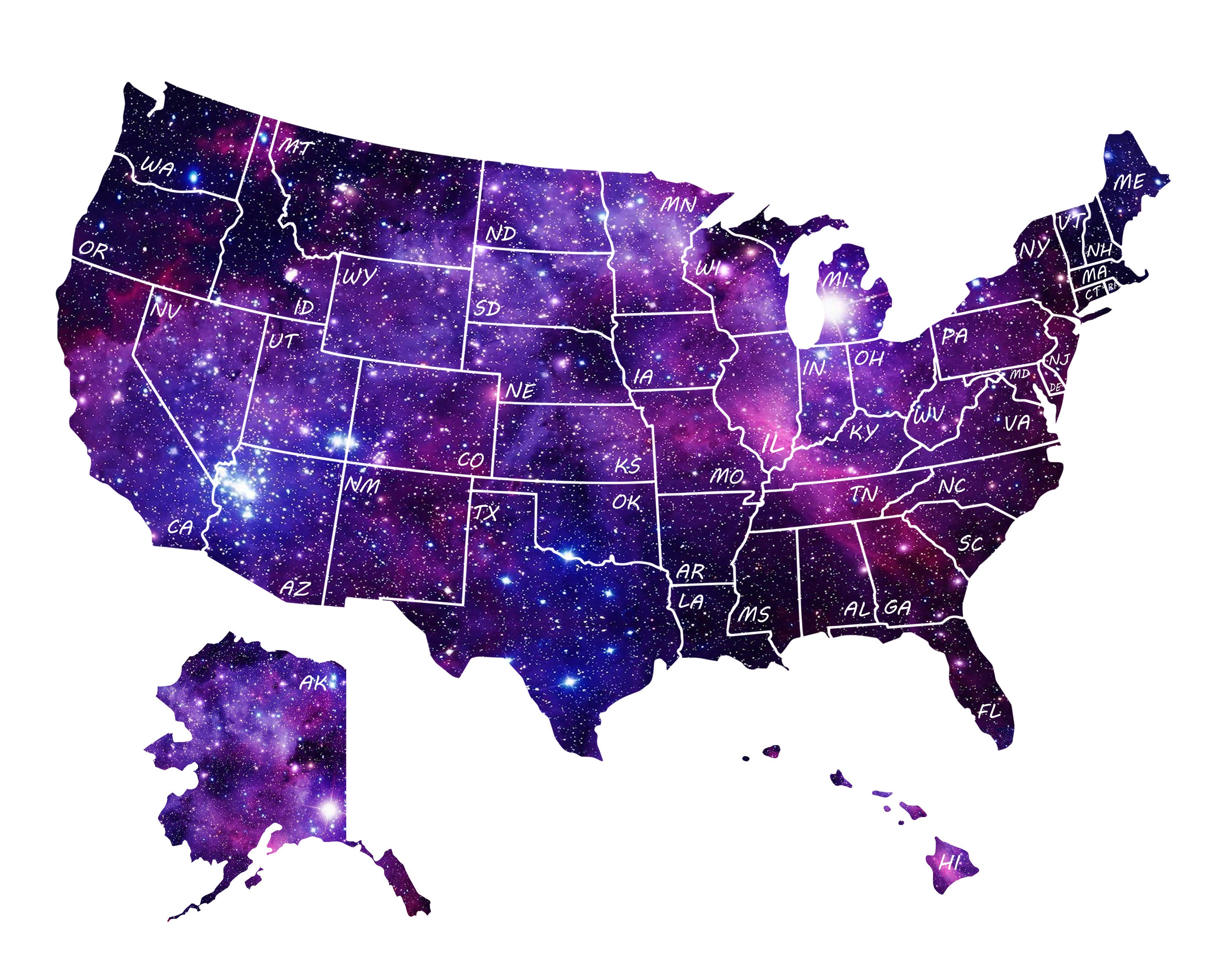 CLEARANCE! Small Galaxy Scratch Off U.S. Map; United States Scratch-off Travel Poster Tracker; 8x10 for Camper/RV/Desk size.