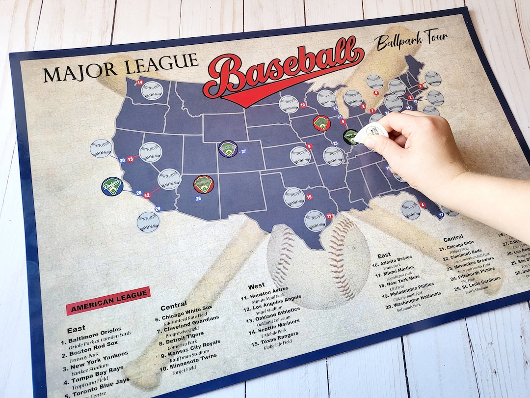 MLB Baseball Stadium Scratch Off Baseball Map Ballpark Etsy