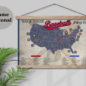 Pro Baseball Stadium Scratch Off Tour Map 12x18 Ballpark Stadium Tracker checklist Baseball Stadium Travel Poster Baseball Gift image 2