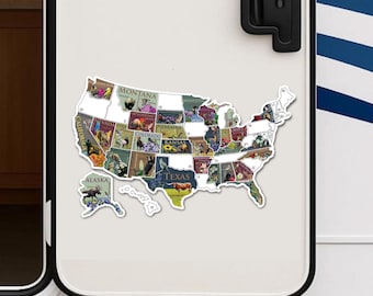 U.S. Travel Sticker Map for RV, 50 States Places Visited, Camper Decor, Outdoor Weatherproof Vinyl Decal, Bucket List