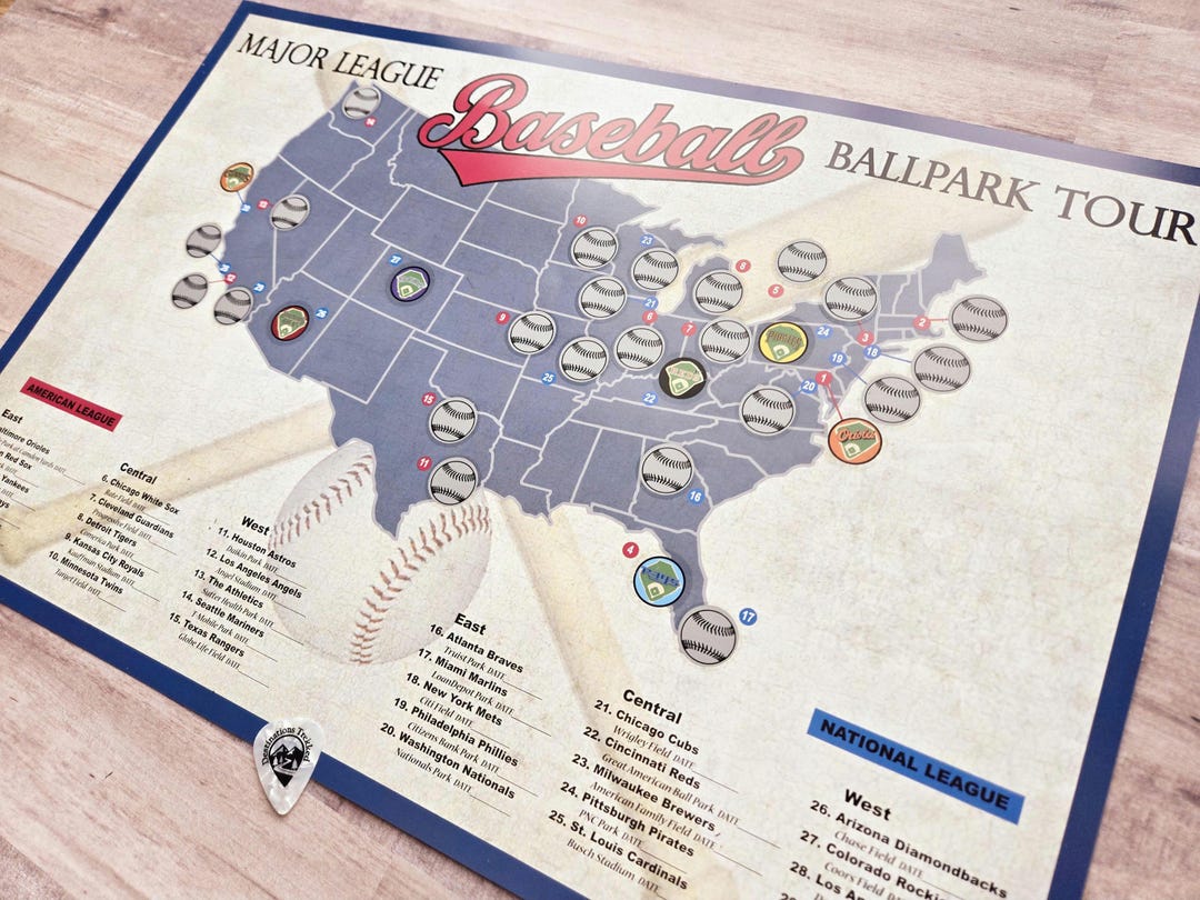 Baseball Stadium Scratch off Map Ballpark Tracker Bucket List Poster