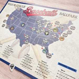 2025 Baseball Stadium Scratch Off; Baseball Map; Ballpark Stadium Tracker checklist; Baseball Stadium Travel Poster; Baseball Gift