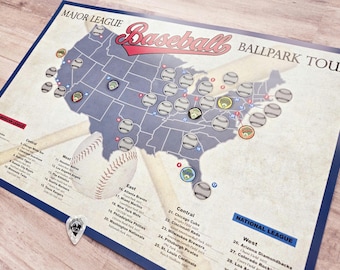 Baseball Stadium Scratch Off Map: Ballpark Tracker Bucket List Poster, MLB Sports Fan Gift