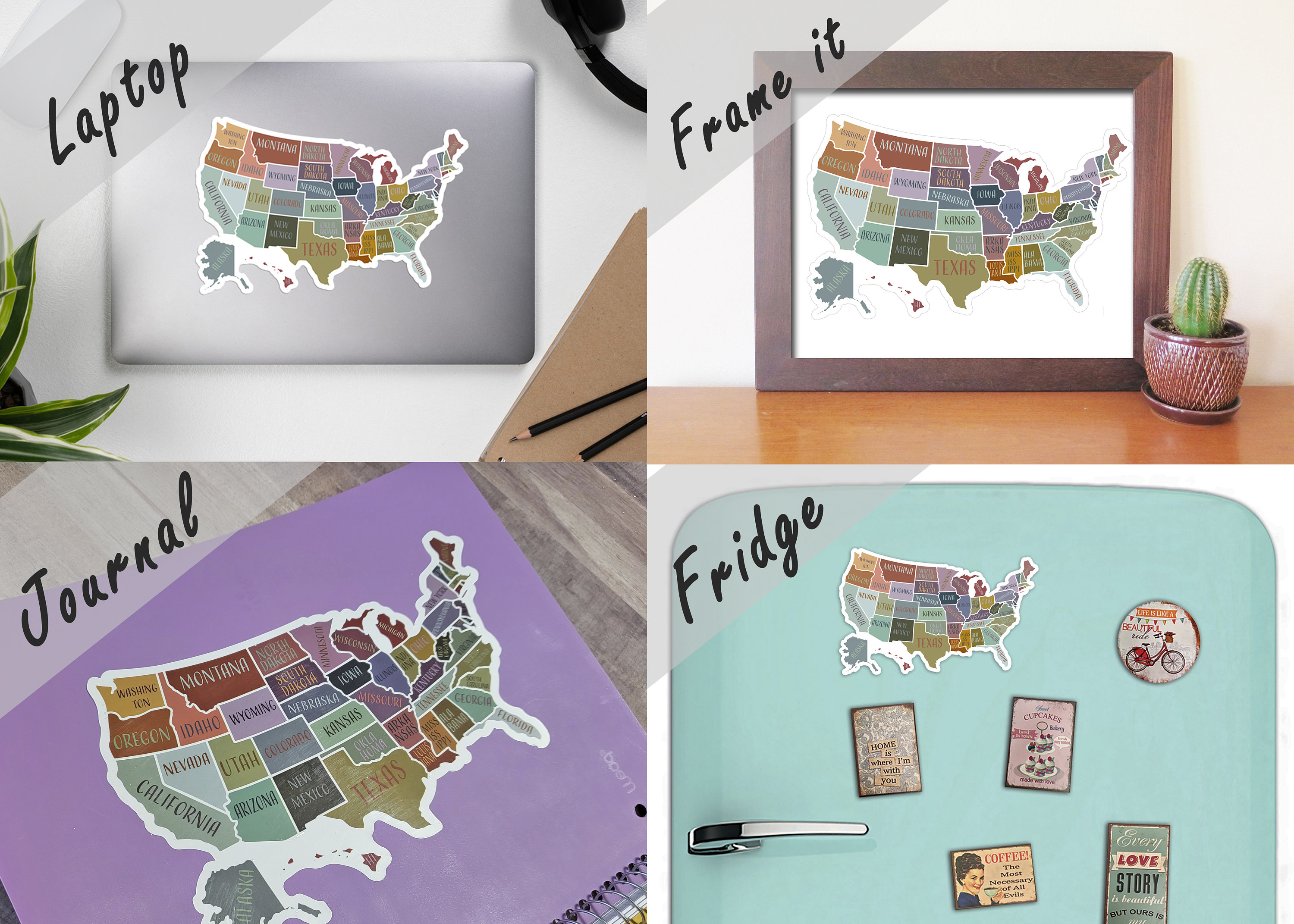 Scratch Off Sticker Map; USA Sticker; Scratch Off 50 States; Places traveled; Decal Map; Planner Sticker