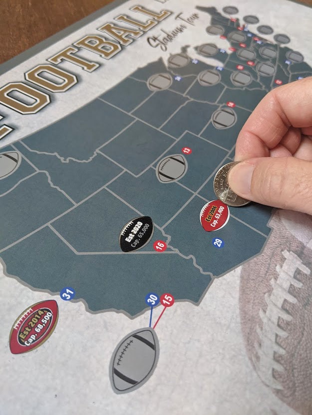 Pro Football Stadium Scratch off Tour Map Football Stadium Etsy