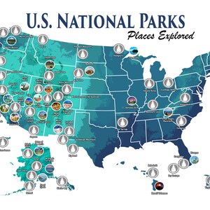 CLEARANCE 8x10 U.S. National Parks Scratch Off Travel Map Camper Size / RV National Park Bucket List Poster, National Park checklist image 5