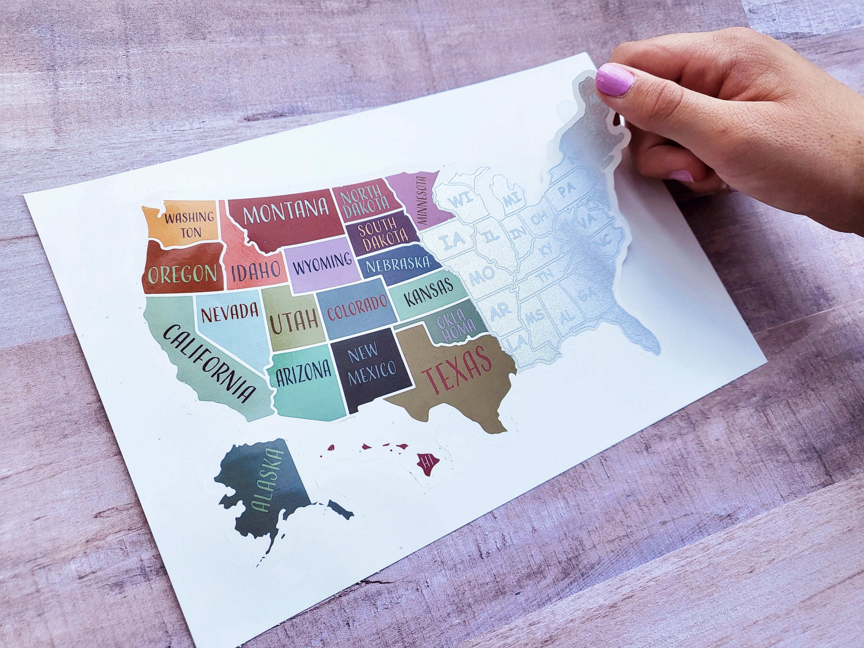 Scratch Off Sticker Map; USA Sticker; Scratch Off 50 States; Places traveled; Decal Map; Planner Sticker