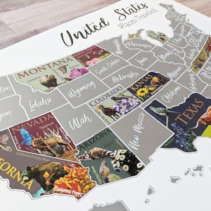 USA Scratch Off Map State Symbols map United States Poster Educational travel scratch off poster Places Traveled Map Scratch off poster image 1