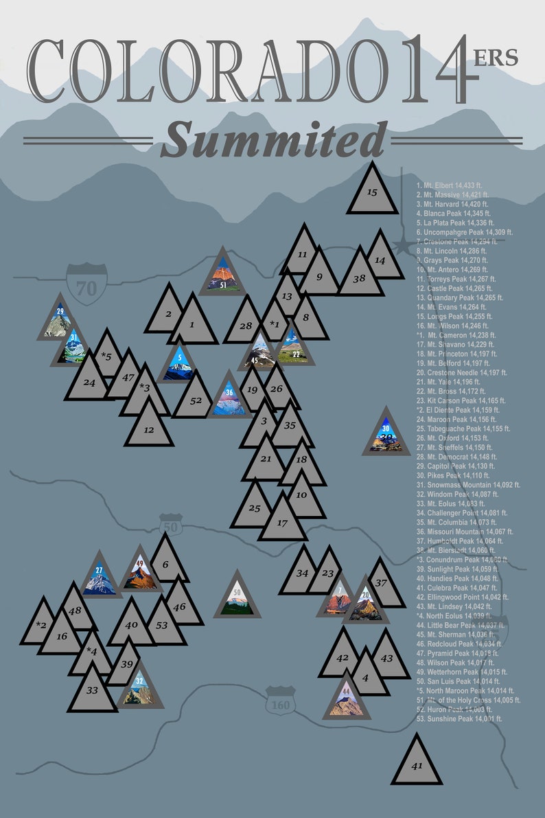 Colorado Fourteeners scratch off map tracker 14ers scratch | Etsy