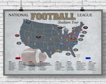 Nfl Stadiums Map 2020 Nfl Stadium Map | Etsy