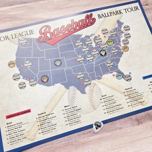 2025 Pro Baseball Stadium Scratch Off Tour Map; Ballpark Stadium Tracker checklist; Baseball Stadium Travel Poster; Baseball bucket list