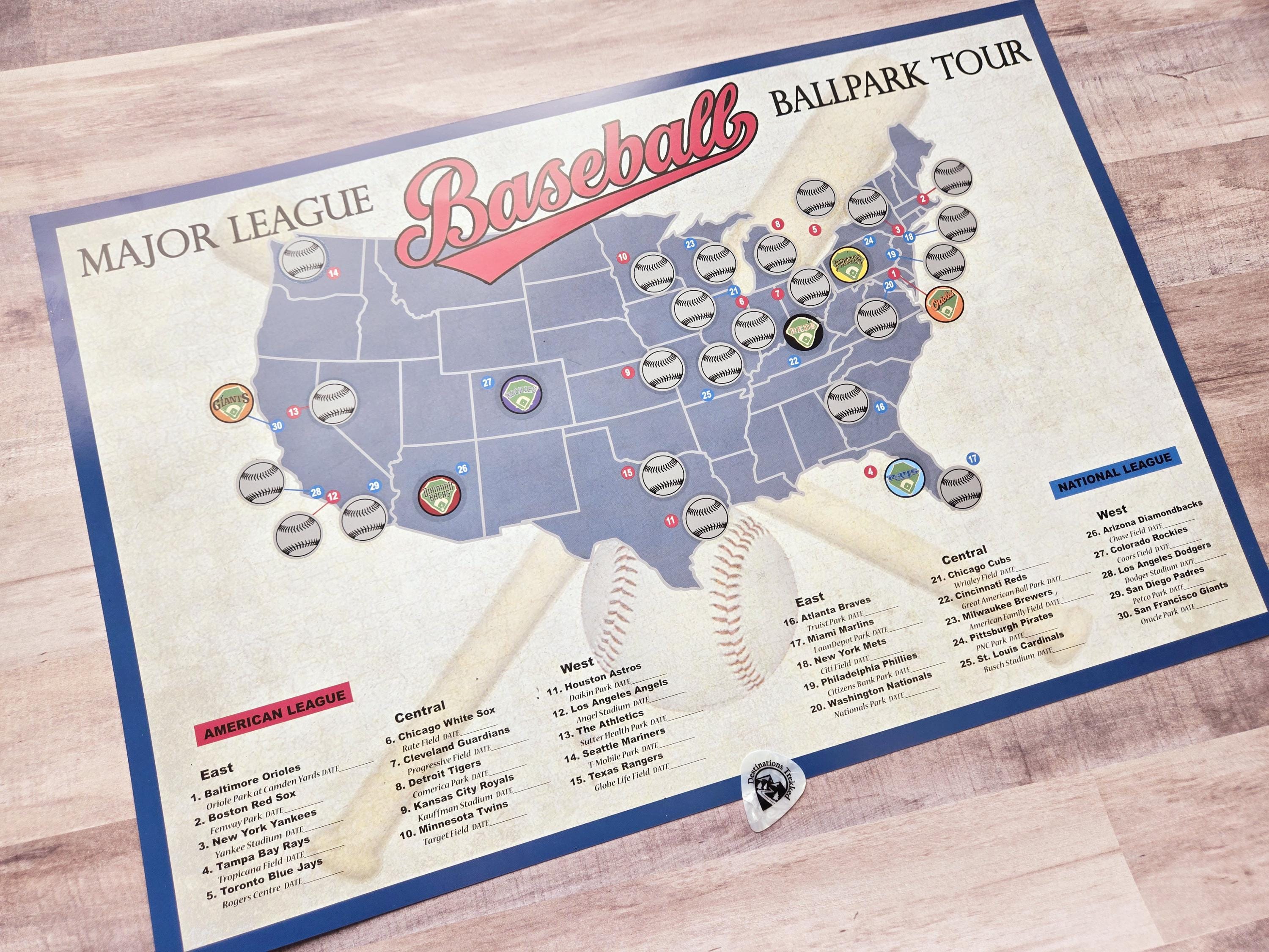 MLB メジャー マップボード 2025 Pro Baseball Stadium Off Tour Map Ballpark Stadium