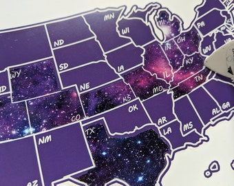 CLEARANCE! Small Galaxy Scratch Off U.S. Map; United States Scratch-off Travel Poster Tracker; 8x10 for Camper/RV/Desk size.