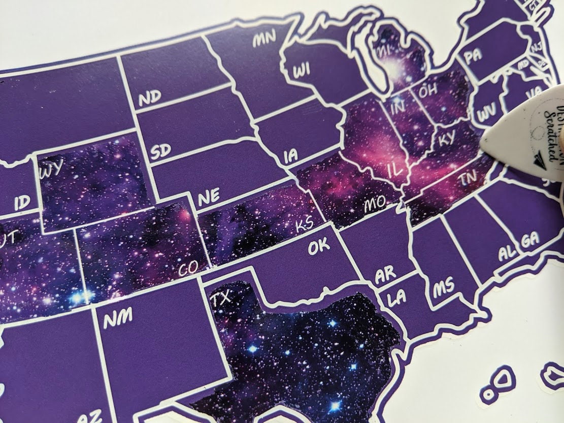 CLEARANCE! Small Galaxy Scratch Off U.S. Map; United States Scratch-off Travel Poster Tracker; 8x10 for Camper/RV/Desk size.