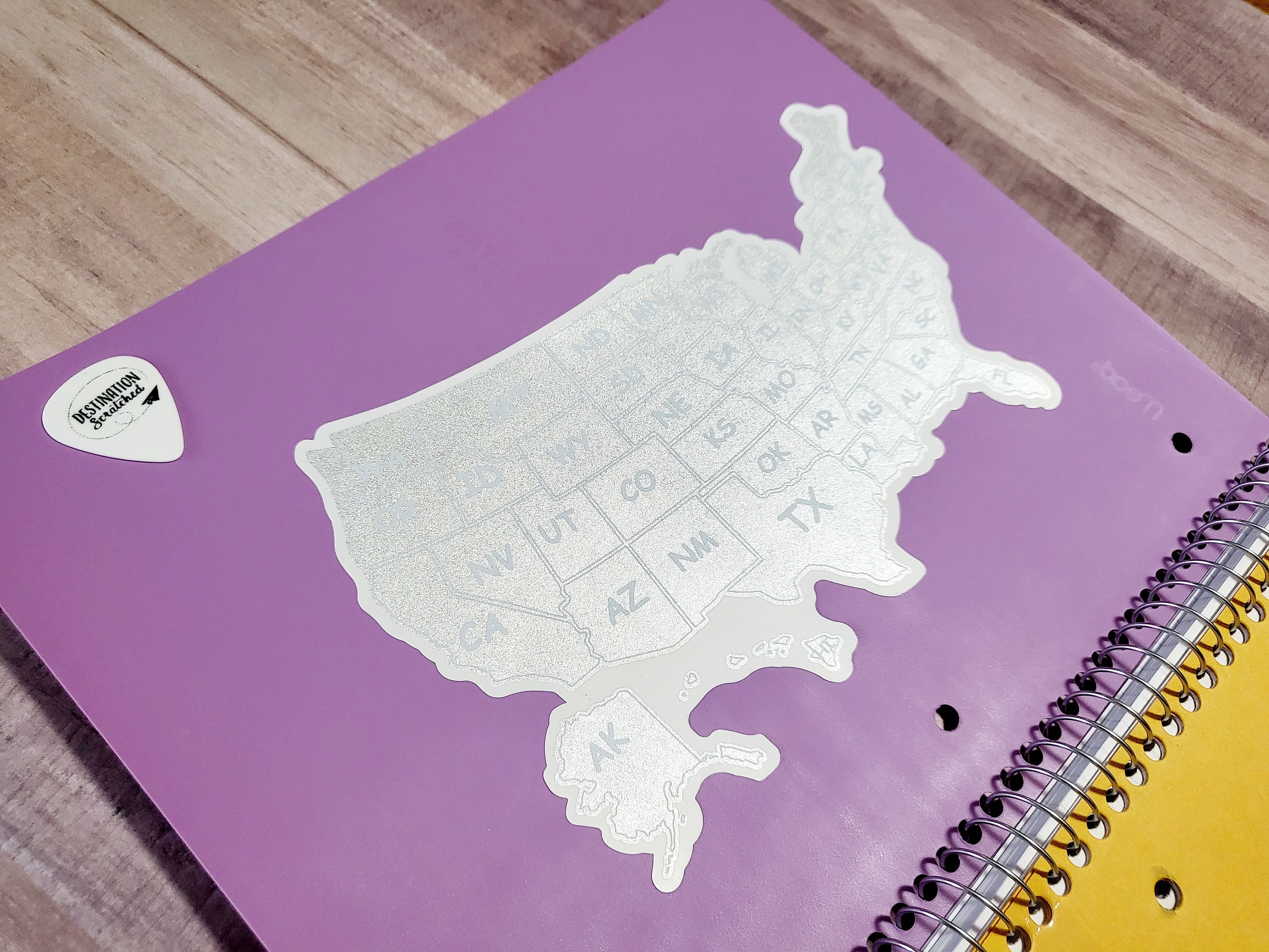 Scratch Off Sticker Map; USA Sticker; Scratch Off 50 States; Places traveled; Decal Map; Planner Sticker