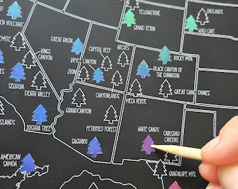 National Parks Scratch Off Poster: Travel Bucket List Map, Scratch Art wall decor, Checklist