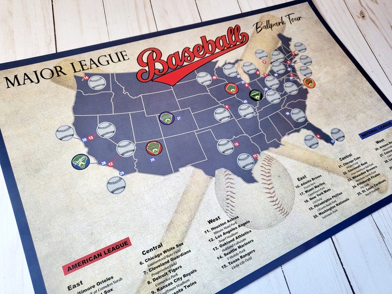 Pro Baseball Stadium Scratch Off Tour Map 12x18 Ballpark Stadium Tracker checklist Baseball Stadium Travel Poster Baseball Gift image 6