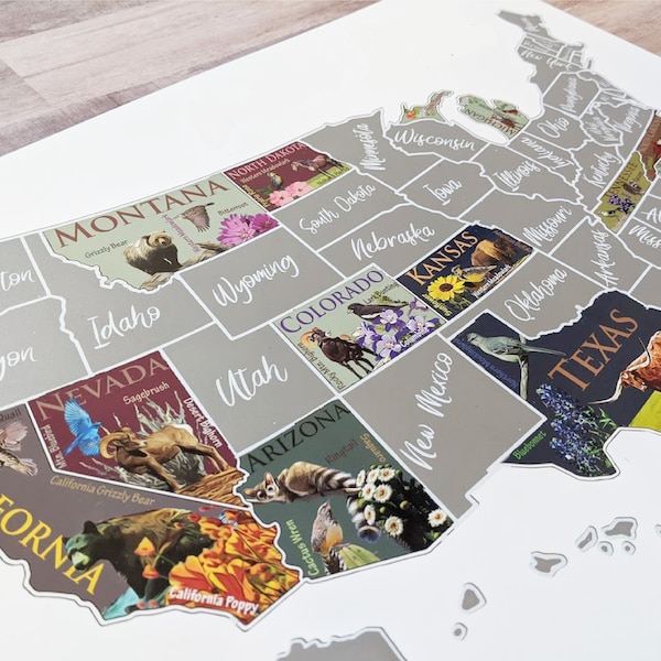 USA Scratch Off Map: State Symbols Educational Travel Poster, Places I've Been