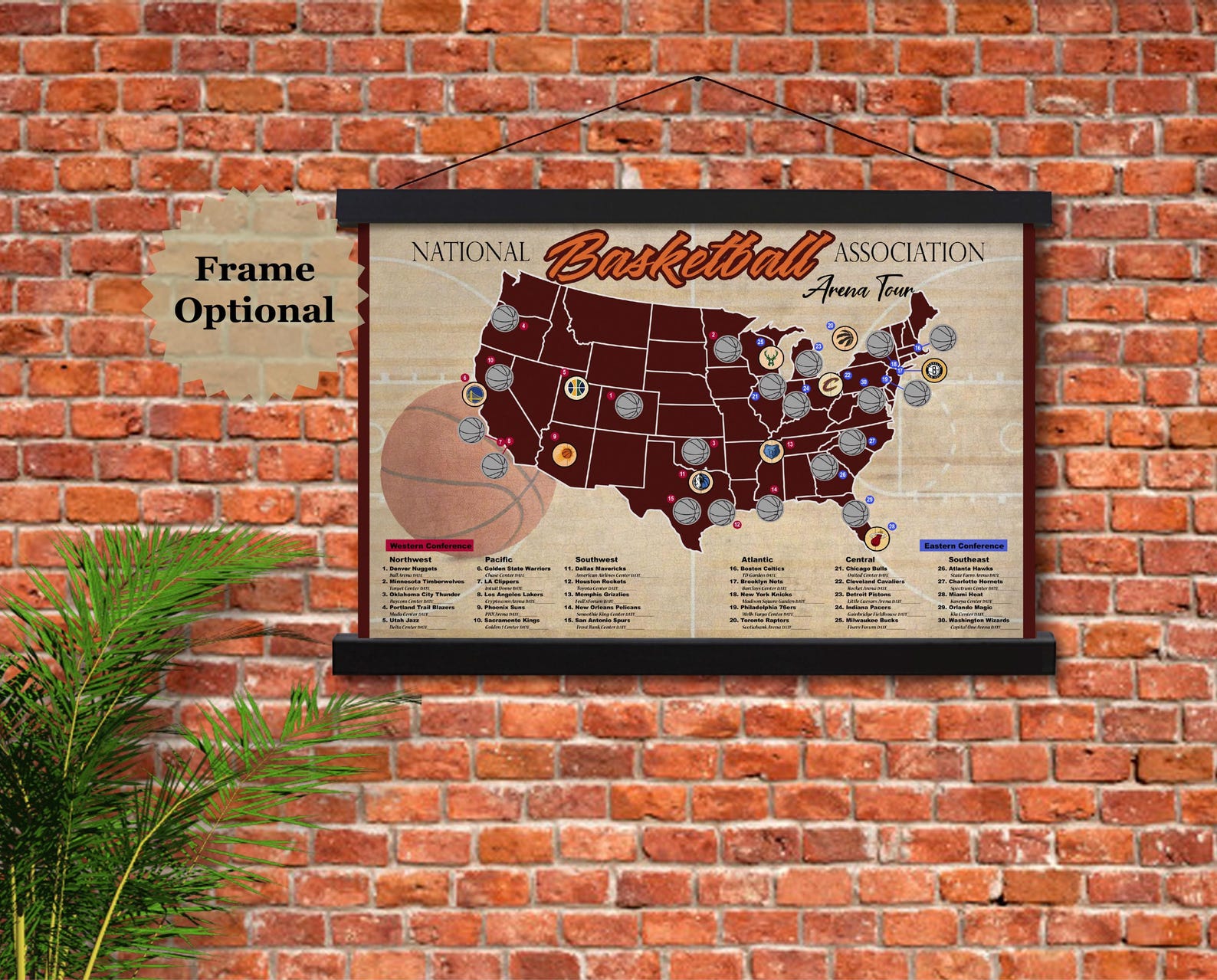 Basketball Random Locations Scratch off Basketball Arena Tour Map: Pro Basketball Fan Decor Gift ...
