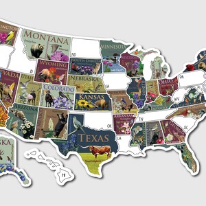 RV Sticker Travel Map, 50 U.S. States Places Traveled, Camper Decor, Outdoor Weatherproof Vinyl Decal, Bucket List 2: State Symbols