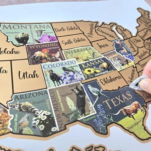 USA Scratch Off Map: State Symbols Educational Travel Poster, Places I've Been afbeelding 9