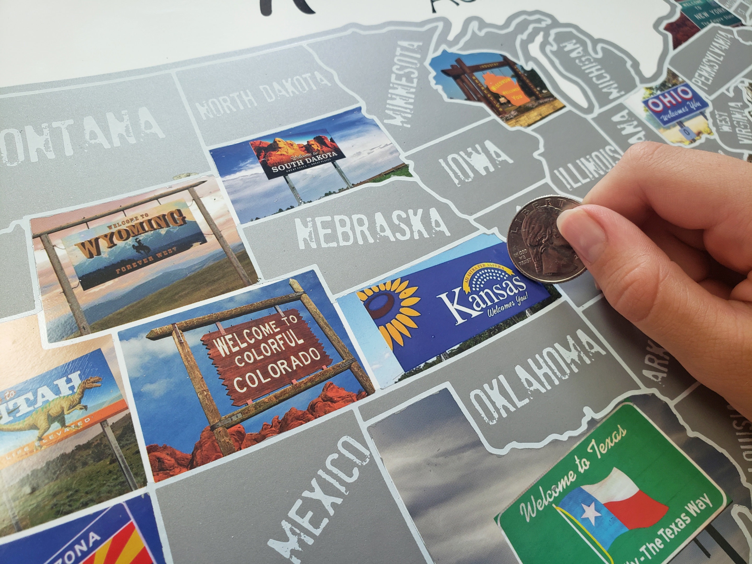 US scratch off map; State Welcome signs, travel poster; Scratch off Poster; Places Traveled; State Border signs,  Sales map, Bucket List map