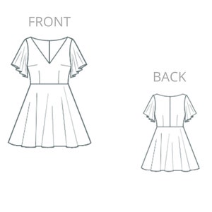 flowy v-neck summer dress with sleeves sewing pattern for women. Pdf instant download. Size UK6-16. Size small to x-large