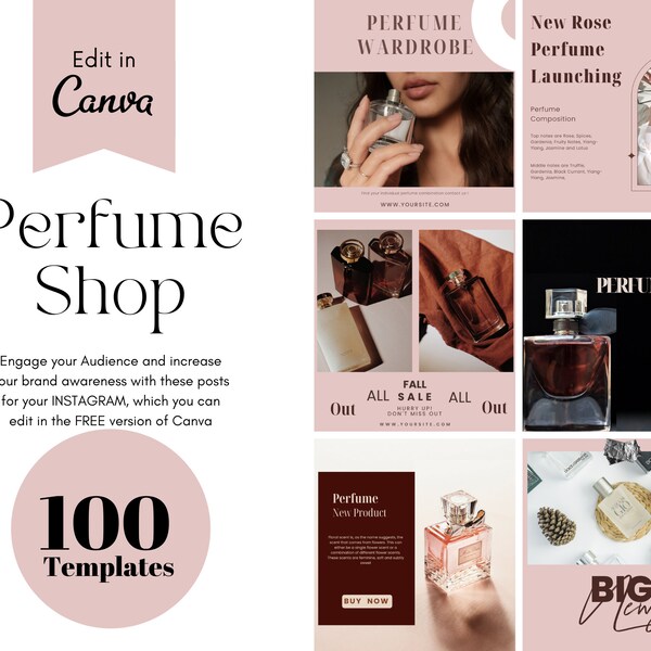 100 Modèle Instagram d'entreprise de parfum | Publication sur les réseaux sociaux de parfum | Parfum Instagram Post | Modèle de toile de parfum |