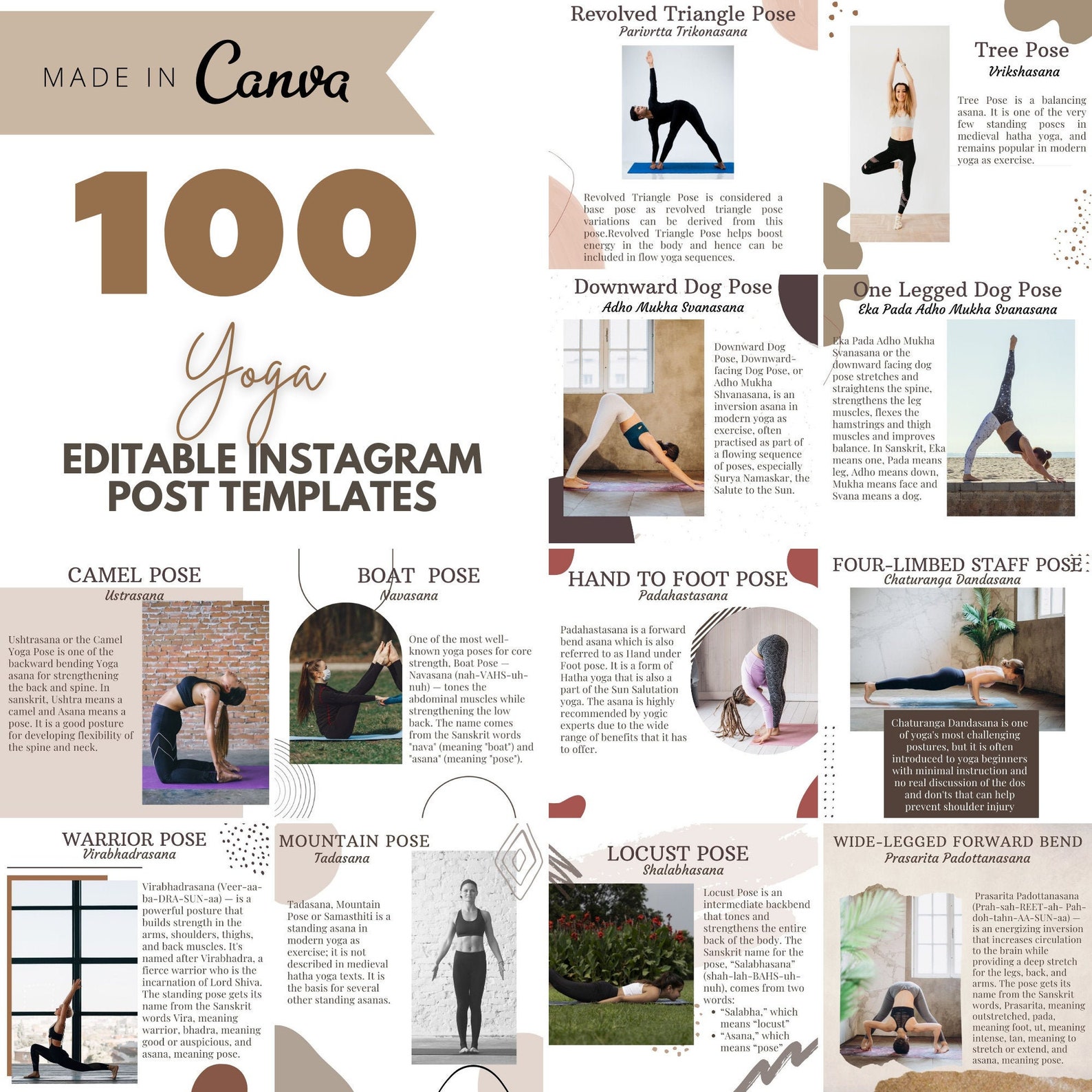 100 Yoga Poses Instagram template Instagram quotes Yoga | Etsy