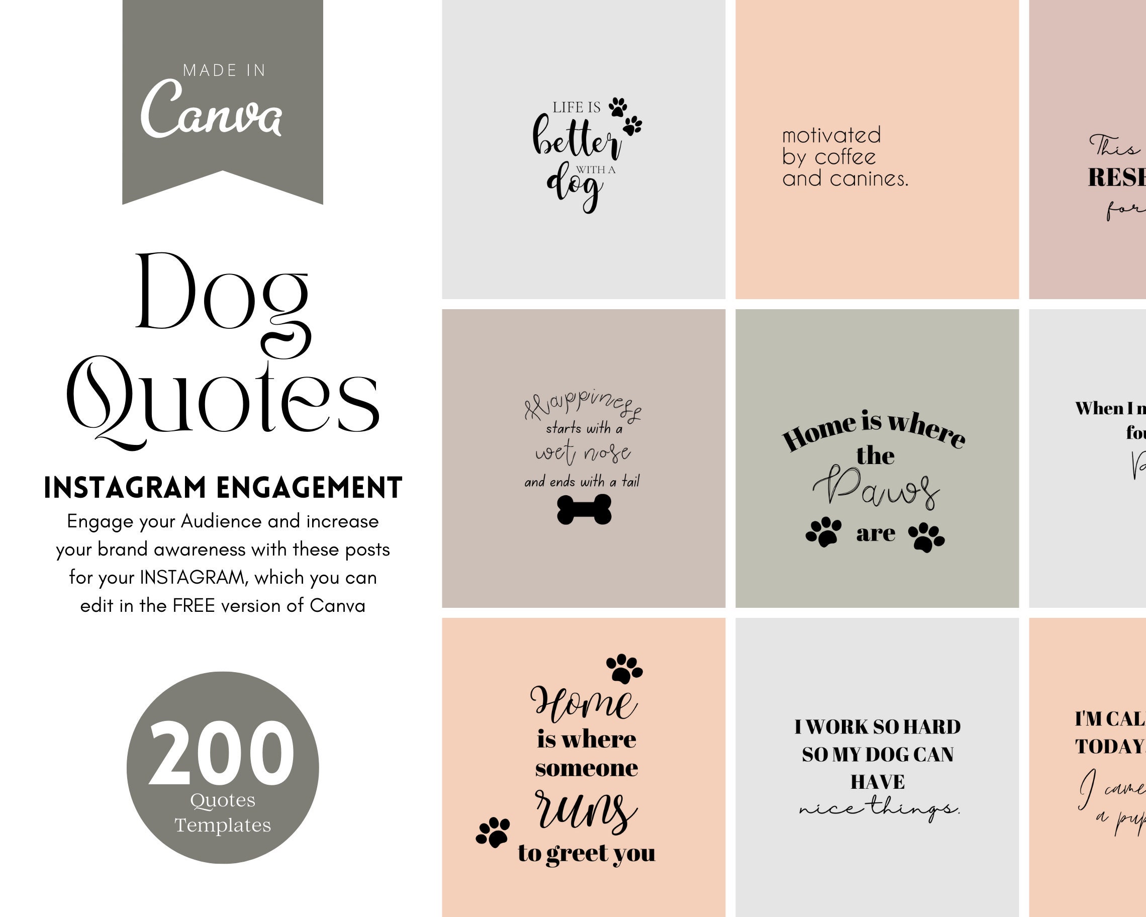 400 Instagram Dog Quote Post and Story Templates Social Etsy