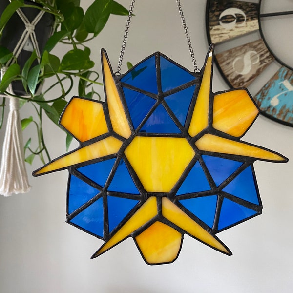 Stained glass Zelda spiritual stones blue and yellow glass, Decoration, glass
