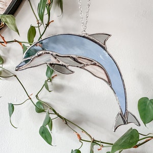 Stained glass dolphin ornament/suncatcher, sun catcher blue dolphin, glass ornament, Mother’s Day, ocean decor, beach decor