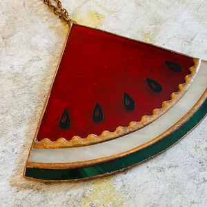 Stained glass watermelon slice ornament, sun catcher, summer decor, fruit, gift, Mother’s Day, christmas gift, gift for her