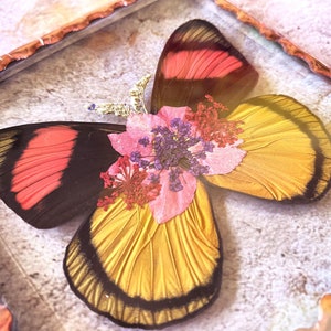 Beautiful Pressed Flower Batesia butterfly Wings Glass Square Ornament with Rustic Style Solder and Vintage Copper Patina, One of a Kind image 2