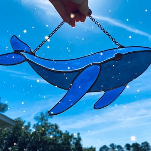 Stained glass whale sun catcher, ornament, blue whale, glass ornament, Mother’s Day, ocean beach, ocean, beach house