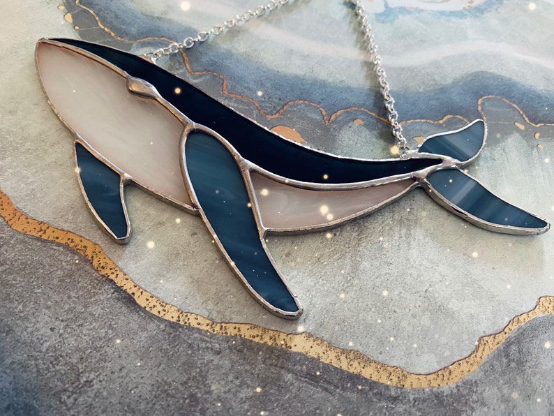 Stained glass whale ornament, sun catcher blue whale, glass ornament, Mothers Day, ocean decor, beach decor image 8