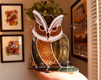 Vitrail 3D, hibou, ornement, décoration, attrape-soleil, cadeau, fête des mères